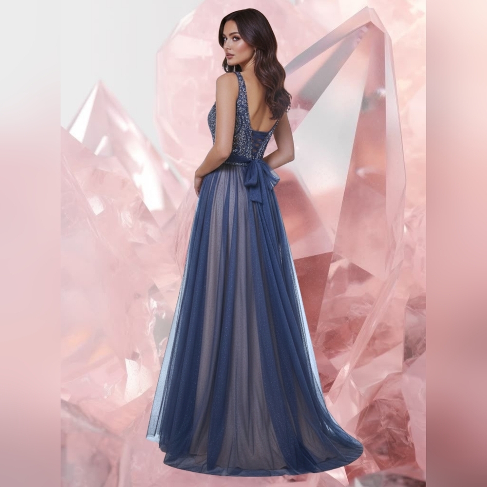 Fiesta Fashion Backless Navy Blue & Nude Dress